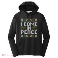 I Come In Peace Couple Matching Ugly Christmas Sweater Performance Fleece Hoodie thumb 0