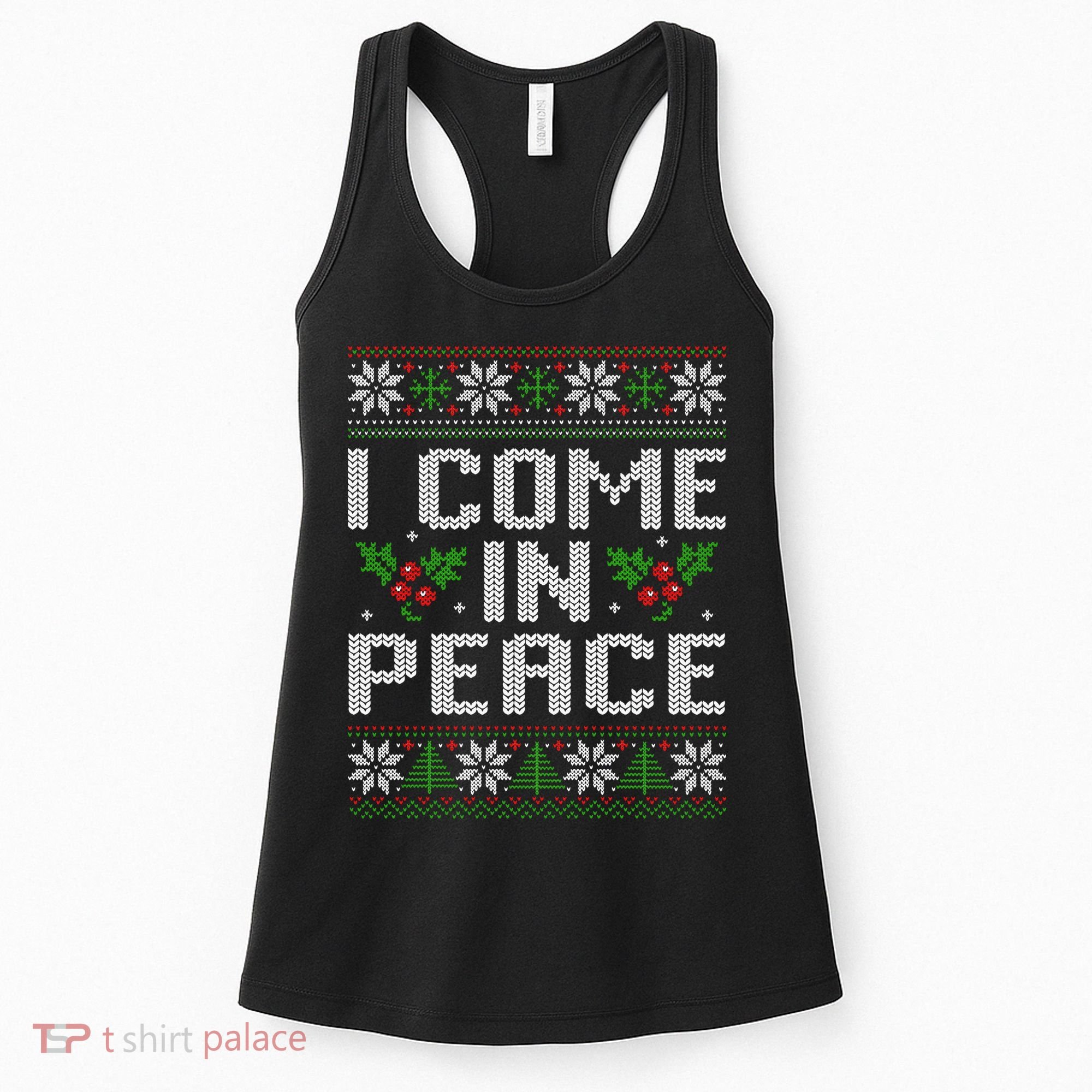 I Come In Peace Couple Matching Ugly Christmas Sweater Women's Tank Top