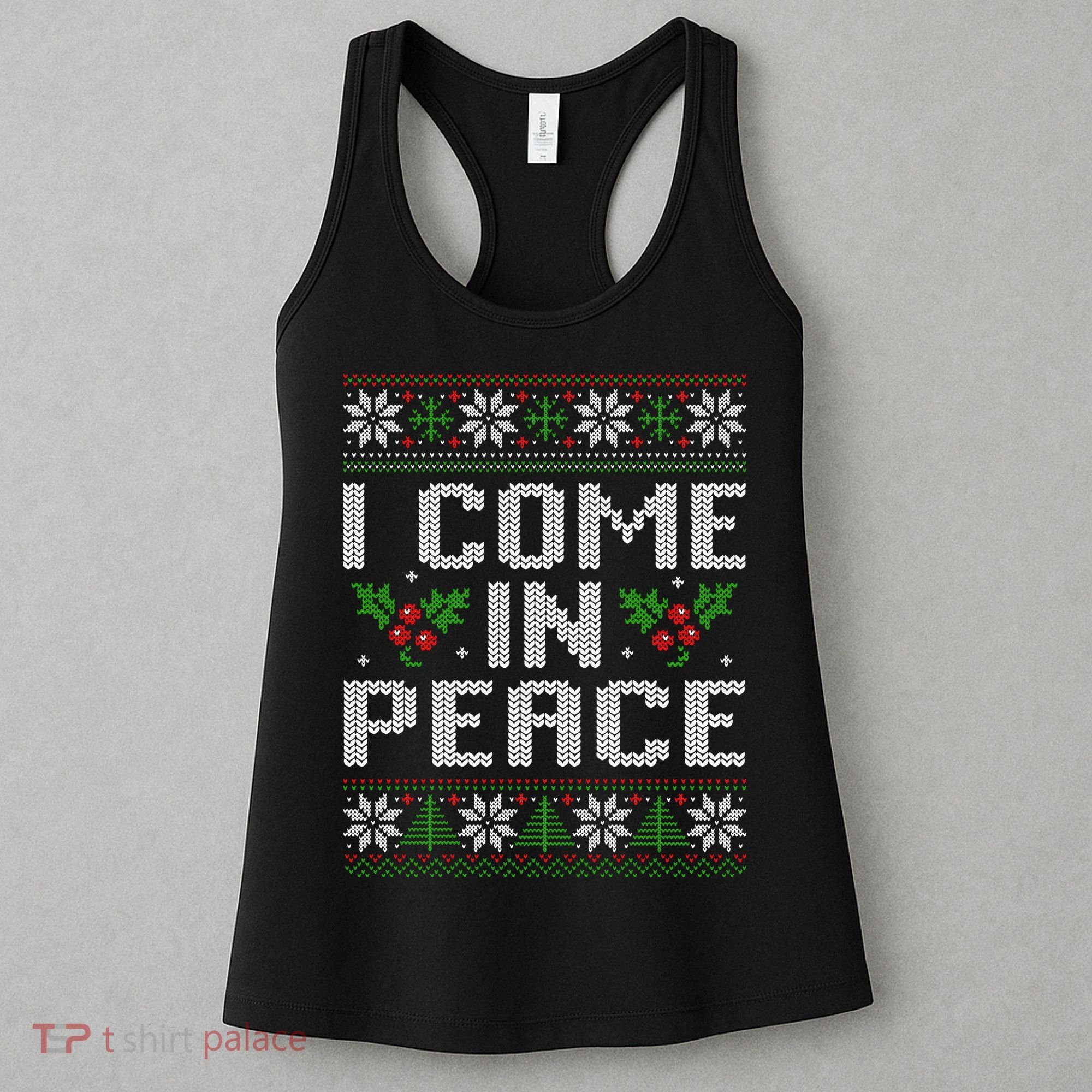 I Come In Peace Couple Matching Ugly Christmas Sweater Women's Tank Top
