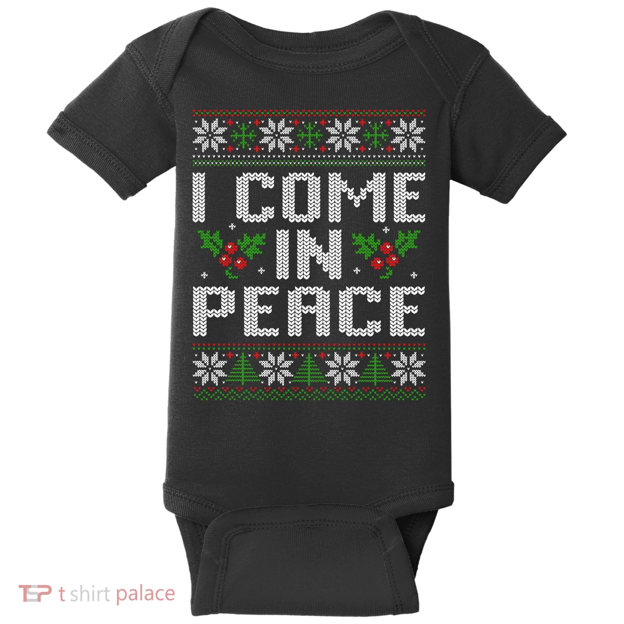 I Come In Peace Couple Matching Ugly Christmas Sweater Baby Bodysuit