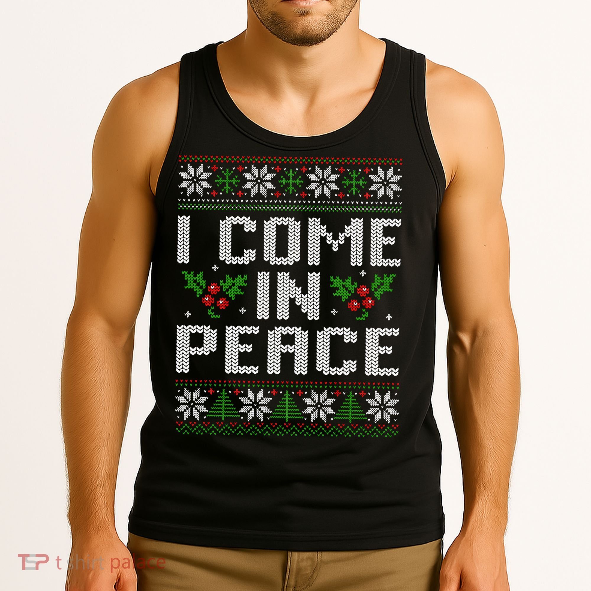 I Come In Peace Couple Matching Ugly Christmas Sweater Tank Top