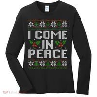I Come In Peace Couple Matching Ugly Christmas Sweater Women's Long Sleeve Shirt thumb 0
