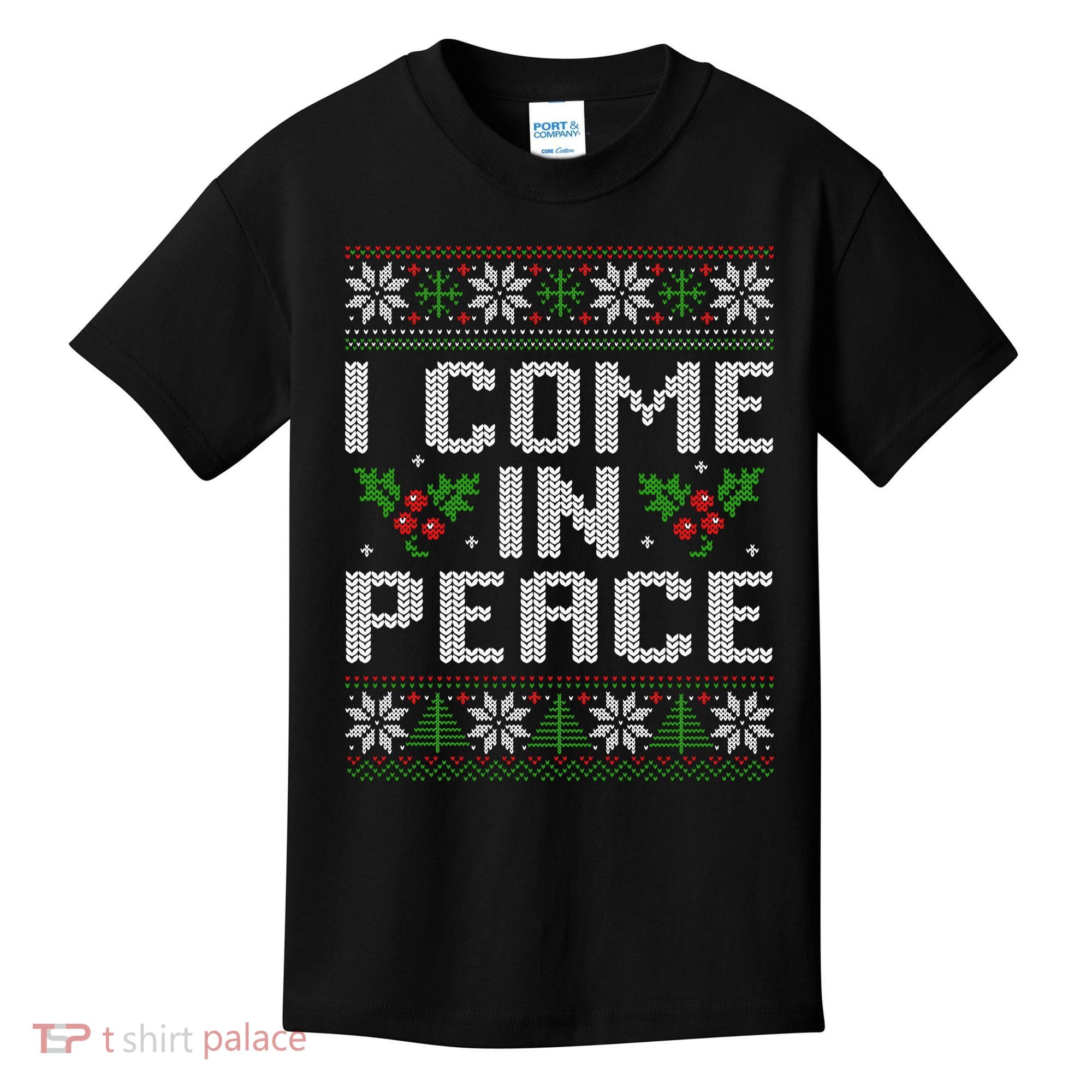 I Come In Peace Couple Matching Ugly Christmas Sweater Kids T-Shirt