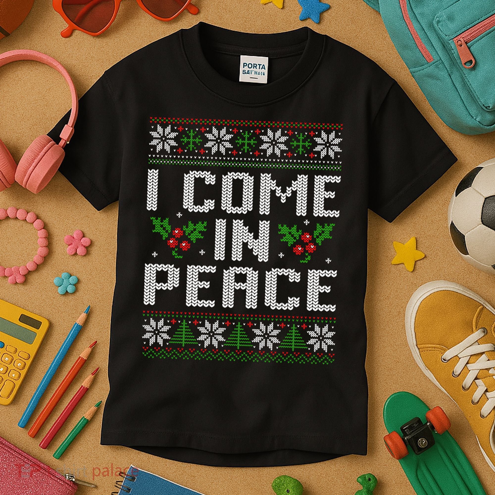 I Come In Peace Couple Matching Ugly Christmas Sweater Kids T-Shirt
