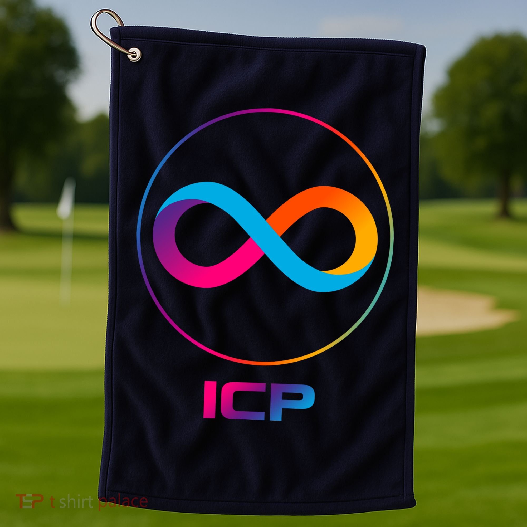 Internet Computer Icp Cryptocurrency Logo Emblem Golf Towel