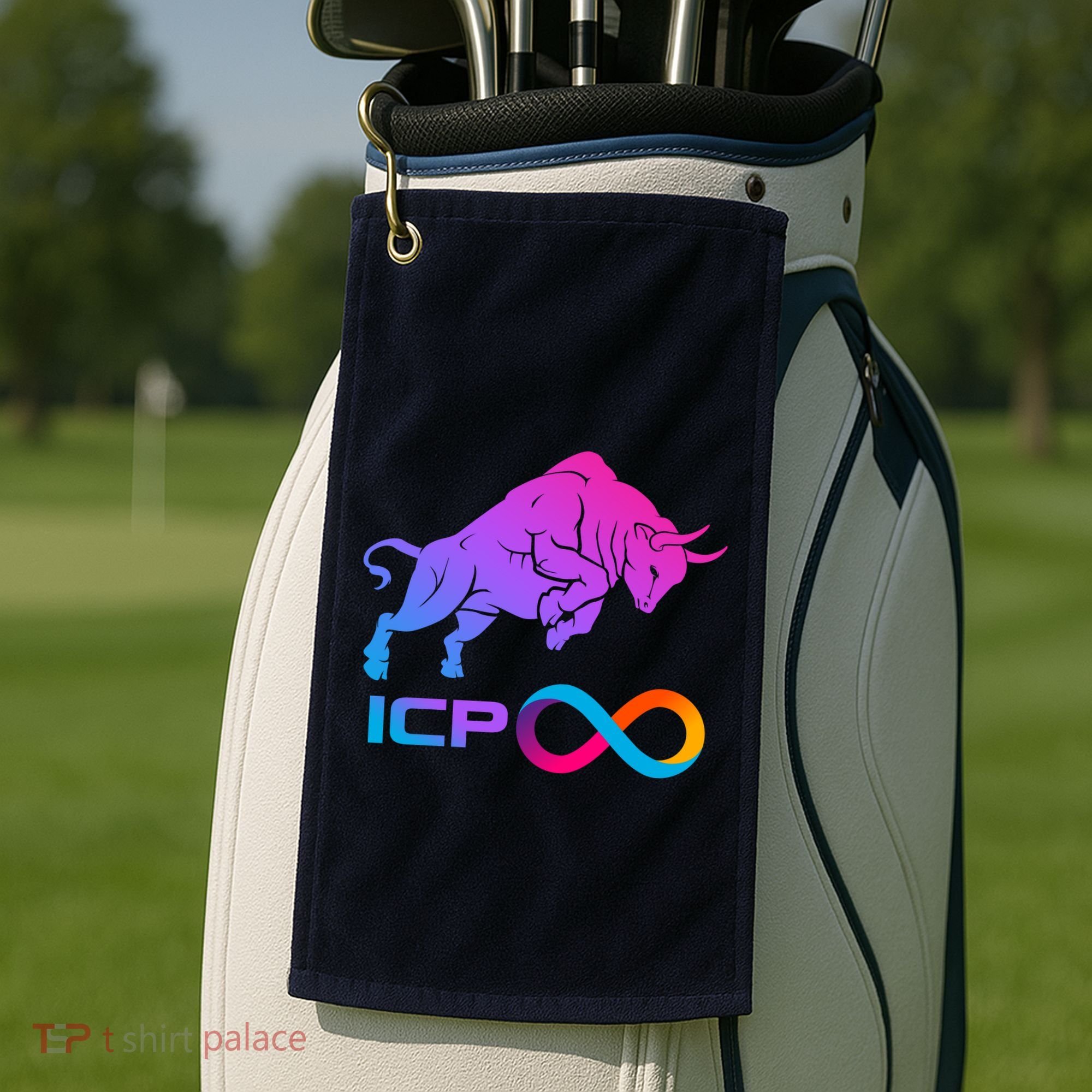 Internet Computer Icp Cryptocurrency Logo Bull Run Golf Towel