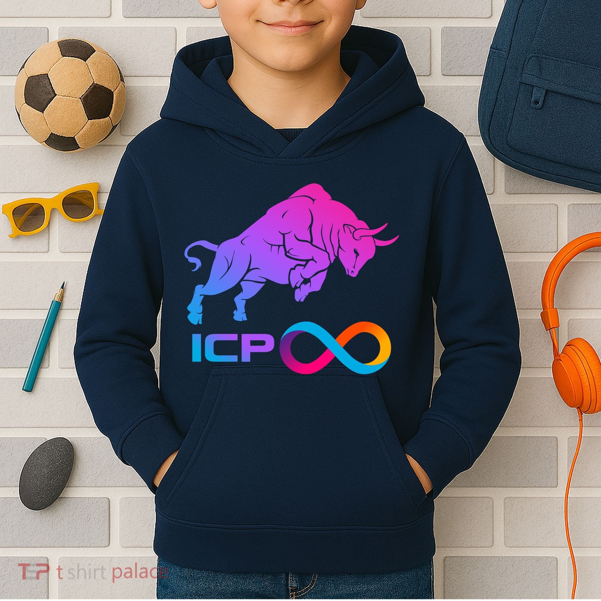 Internet Computer Icp Cryptocurrency Logo Bull Run Kids Hoodie