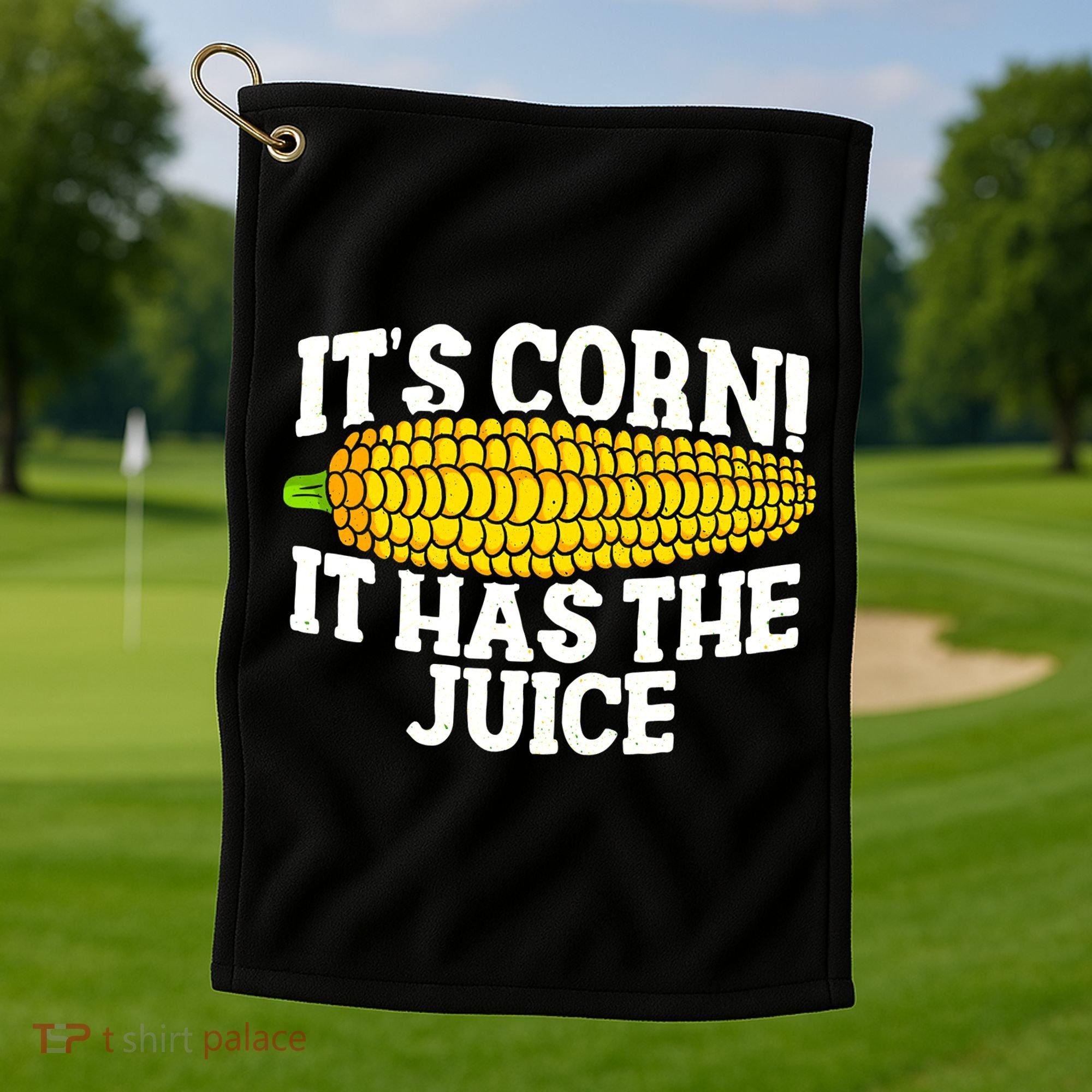 It's Corn! It Has The Juice Meme Funny Cute Corn Song Golf Towel
