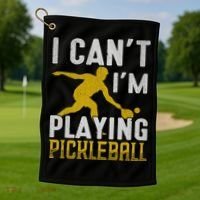 I Can't I'm Playing Pickleball Paddle Golf Towel thumb 1
