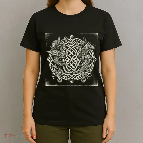 Intricate Celtic Knot With Dragon And Phoenix T-Shirt