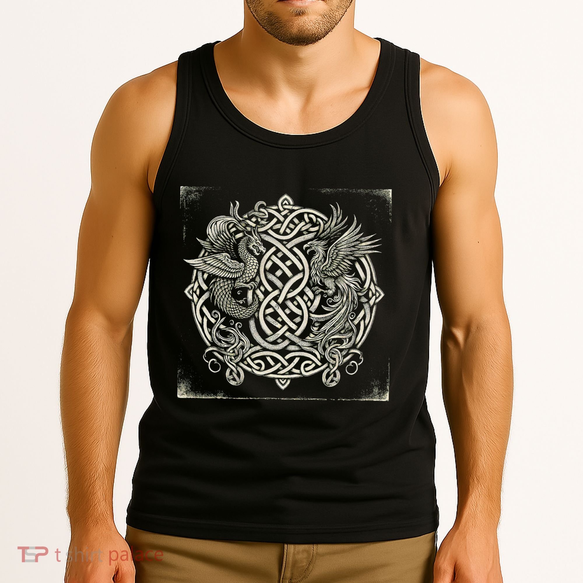 Intricate Celtic Knot With Dragon And Phoenix Tank Top