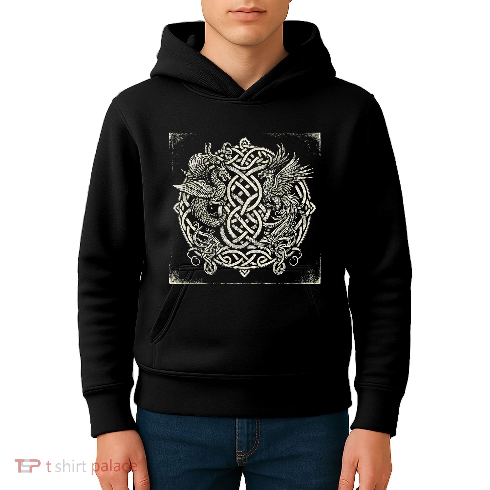 Intricate Celtic Knot With Dragon And Phoenix Kids Hoodie