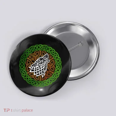 Ireland Celtic Knotwork Design Ornament Wolf Original Celtic Button