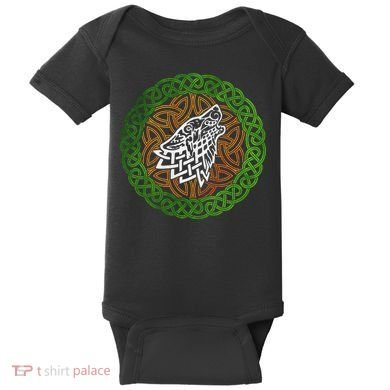 Ireland Celtic Knotwork Design Ornament Wolf Original Celtic Baby Bodysuit