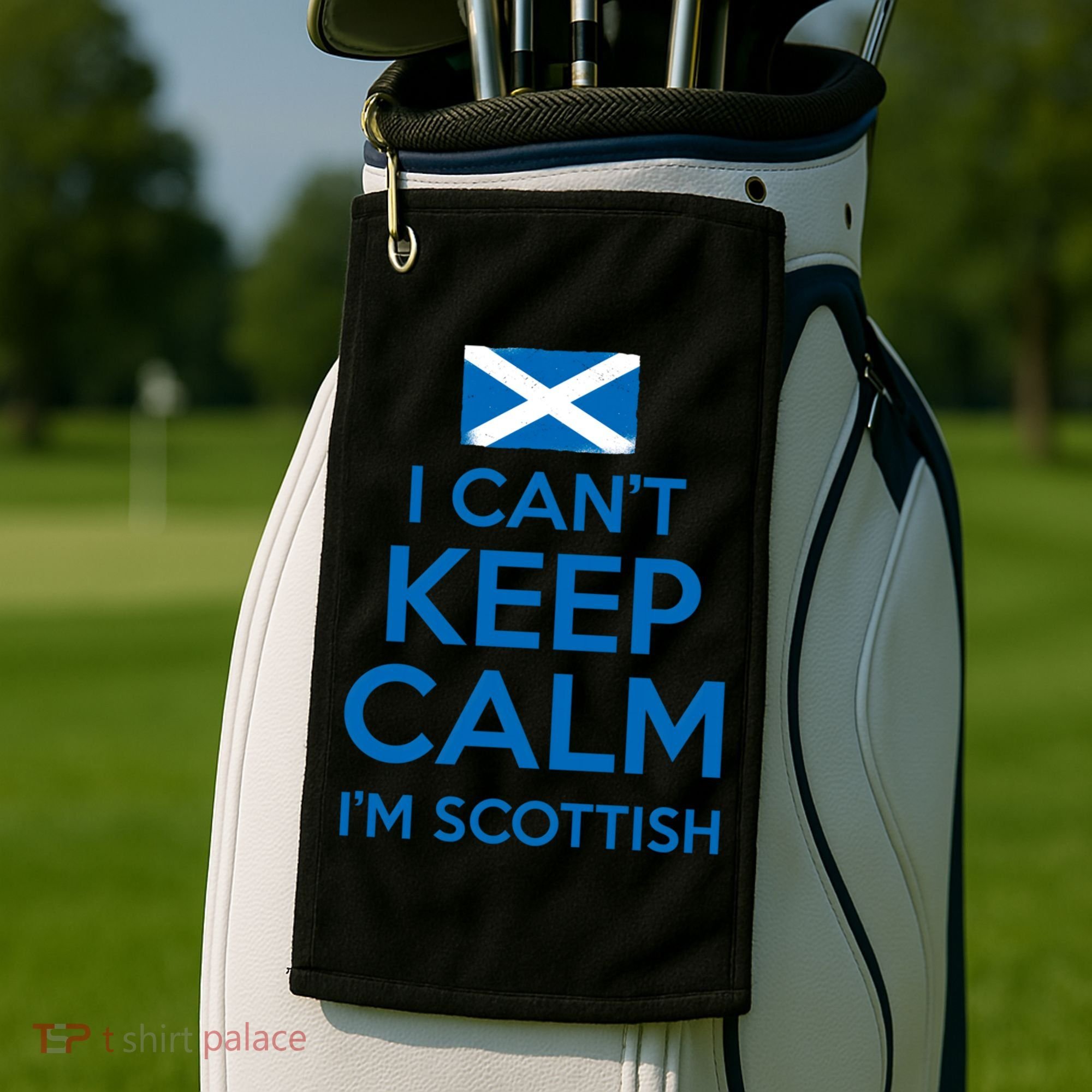 I Cant Keep Calm Im Scottish Funny Scotland Meme Gift Golf Towel