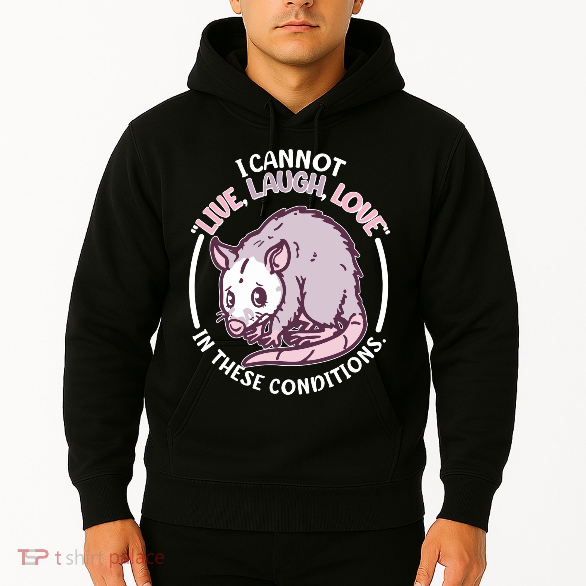 I Cannot Live Laugh Love In These Conditions Opossum Hoodie