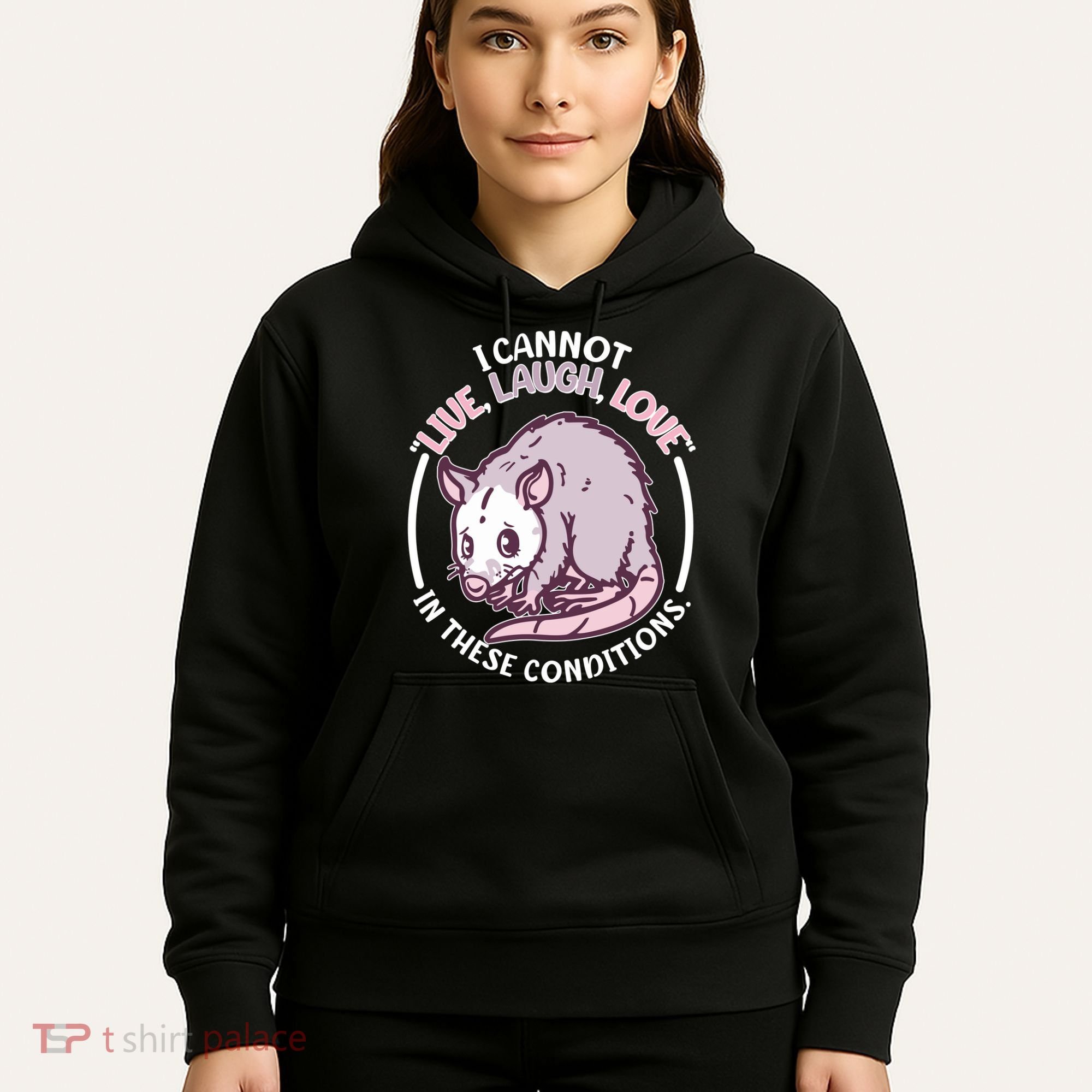 I Cannot Live Laugh Love In These Conditions Opossum Hoodie