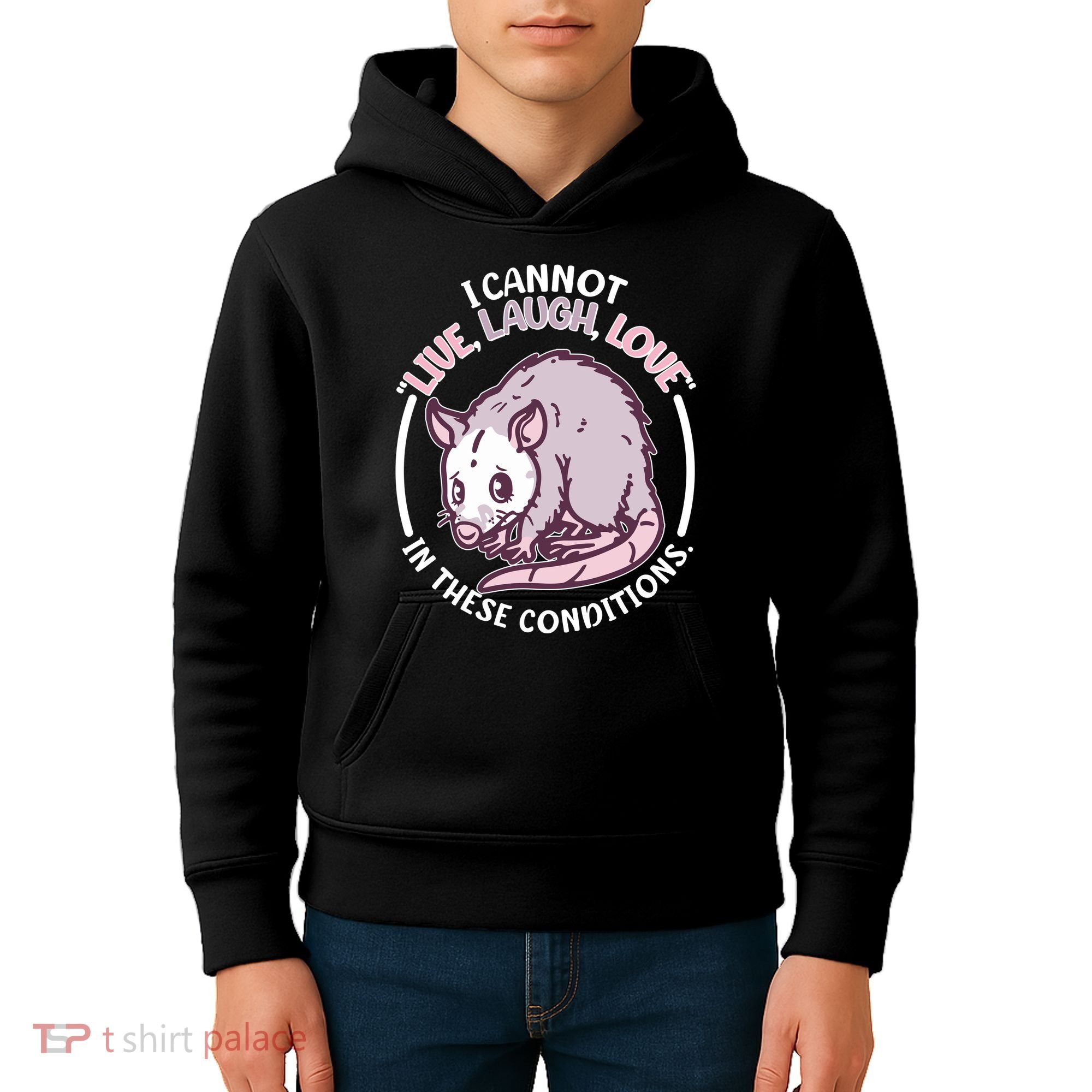I Cannot Live Laugh Love In These Conditions Opossum Kids Hoodie