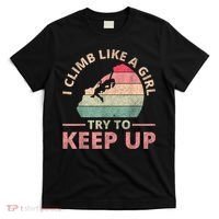 I Climb Like A Girl Rock Climbing Sunset Retro T-Shirt thumb 0