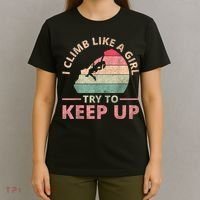 I Climb Like A Girl Rock Climbing Sunset Retro T-Shirt thumb 4