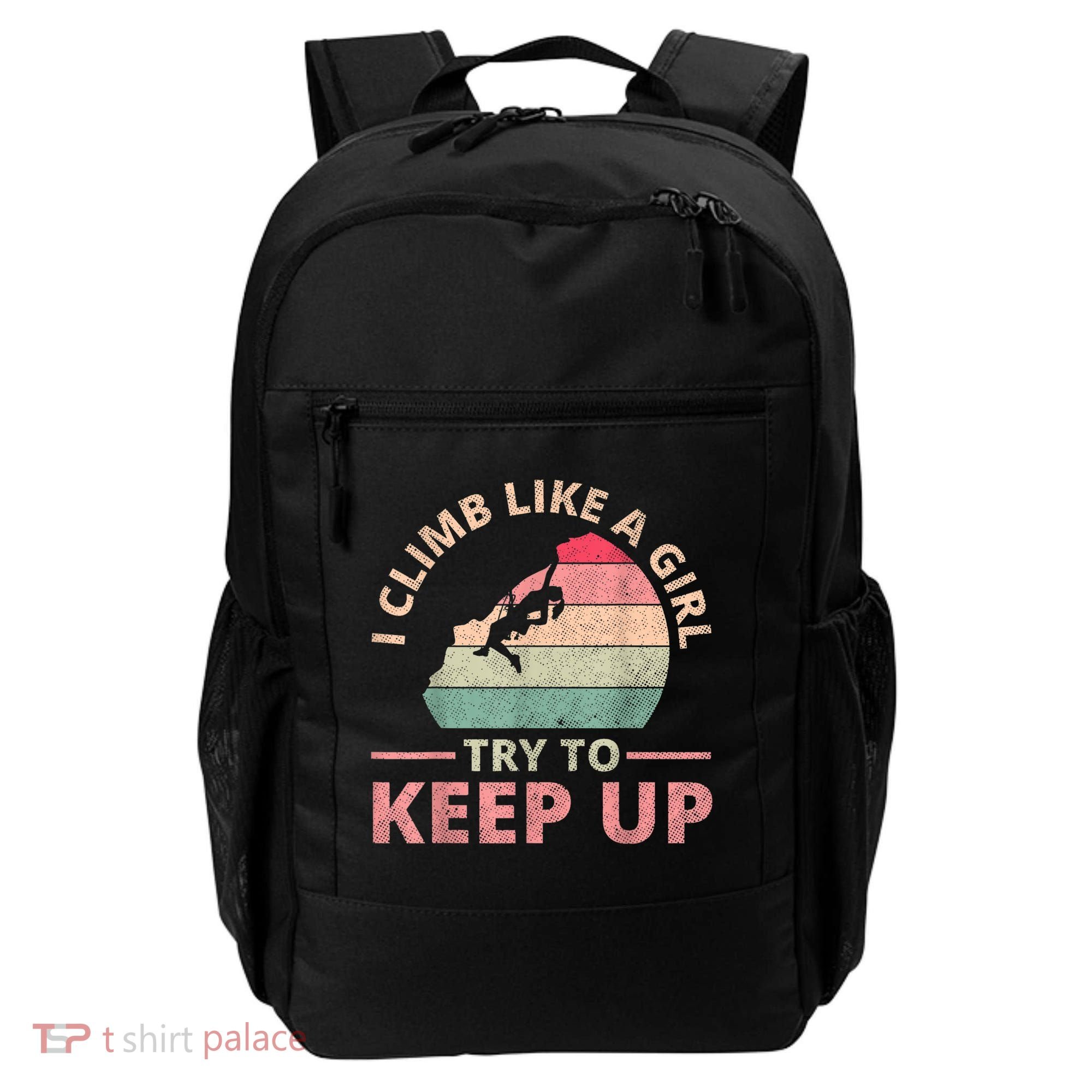 I Climb Like A Girl Rock Climbing Sunset Retro Backpack