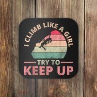 I Climb Like A Girl Rock Climbing Sunset Retro Coaster thumb 0
