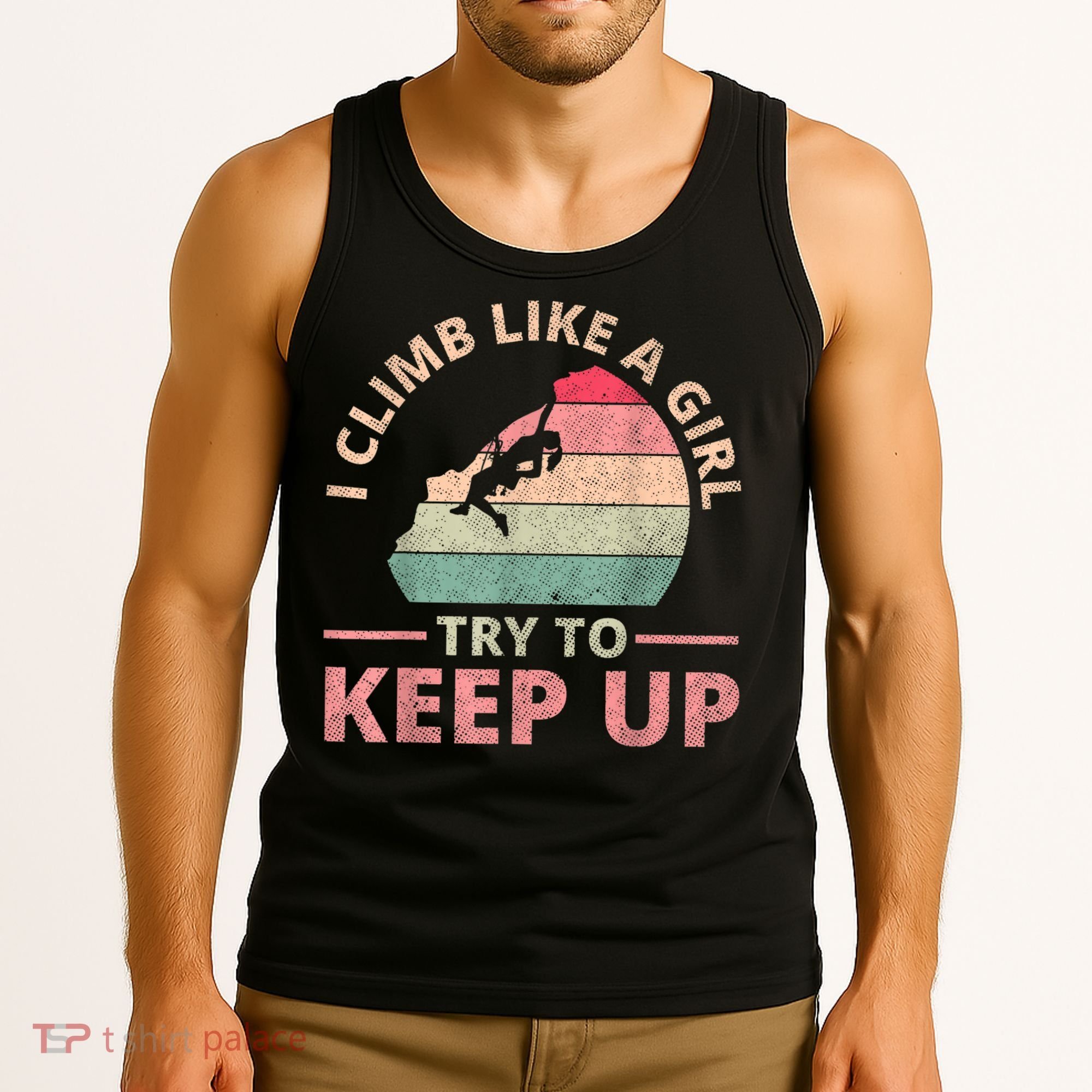 I Climb Like A Girl Rock Climbing Sunset Retro Tank Top