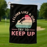 I Climb Like A Girl Rock Climbing Sunset Retro Golf Towel thumb 1