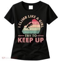 I Climb Like A Girl Rock Climbing Sunset Retro Women's T-Shirt thumb 0