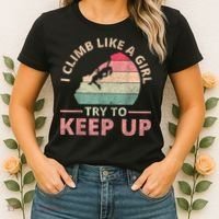 I Climb Like A Girl Rock Climbing Sunset Retro Women's T-Shirt thumb 2