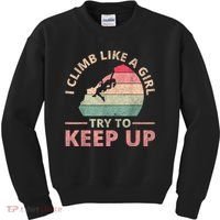 I Climb Like A Girl Rock Climbing Sunset Retro Kids Sweatshirt thumb 0