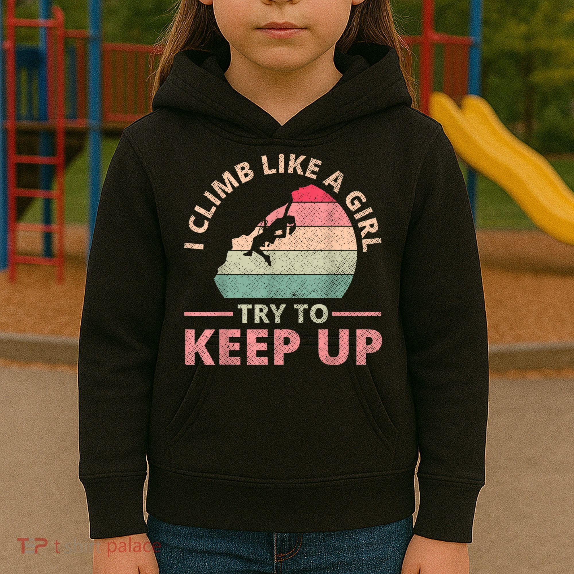 I Climb Like A Girl Rock Climbing Sunset Retro Kids Hoodie