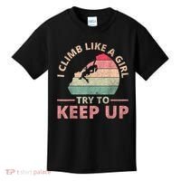 I Climb Like A Girl Rock Climbing Sunset Retro Kids T-Shirt thumb 0
