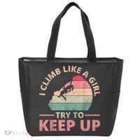 I Climb Like A Girl Rock Climbing Sunset Retro Tote Bag thumb 0