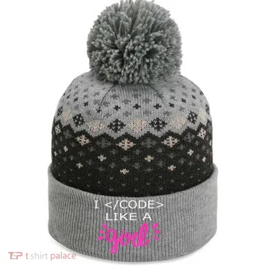 I Code Like A Girl Funny Binary Coding Computer Science The Baniff Cuffed Pom Beanie