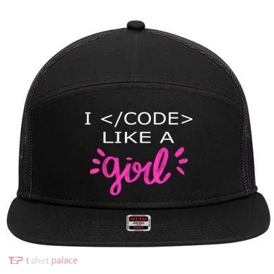 I Code Like A Girl Funny Binary Coding Computer Science 7 Panel Mesh Trucker Snapback Hat