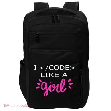 I Code Like A Girl Funny Binary Coding Computer Science Impact Tech Backpack
