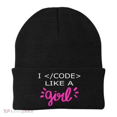 I Code Like A Girl Funny Binary Coding Computer Science Beanie
