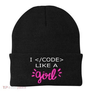 I Code Like A Girl Funny Binary Coding Computer Science Beanie