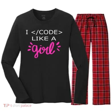 I Code Like A Girl Funny Binary Coding Computer Science Women's Long Sleeve Flannel Pajama Set