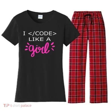 I Code Like A Girl Funny Binary Coding Computer Science Women's Flannel Pajama Set