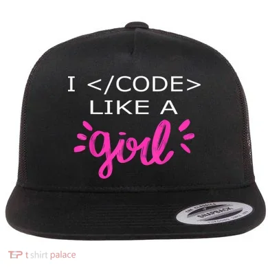 I Code Like A Girl Funny Binary Coding Computer Science Flat Bill Trucker Hat