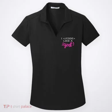 I Code Like A Girl Funny Binary Coding Computer Science Women's Dry Zone Grid Polo