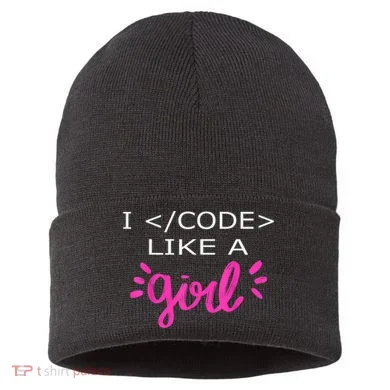 I Code Like A Girl Funny Binary Coding Computer Science Sustainable Knit Beanie