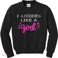I Code Like A Girl Funny Binary Coding Computer Science Kids Sweatshirt thumb 0