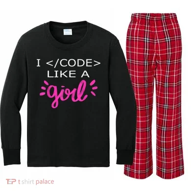 I Code Like A Girl Funny Binary Coding Computer Science Kids Long Sleeve Plaid Pajama Set