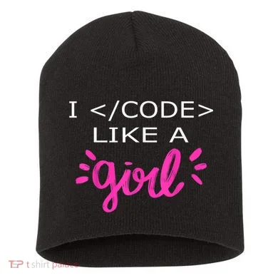 I Code Like A Girl Funny Binary Coding Computer Science Short Acrylic Beanie