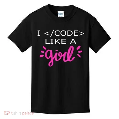 I Code Like A Girl Funny Binary Coding Computer Science Kids T-Shirt