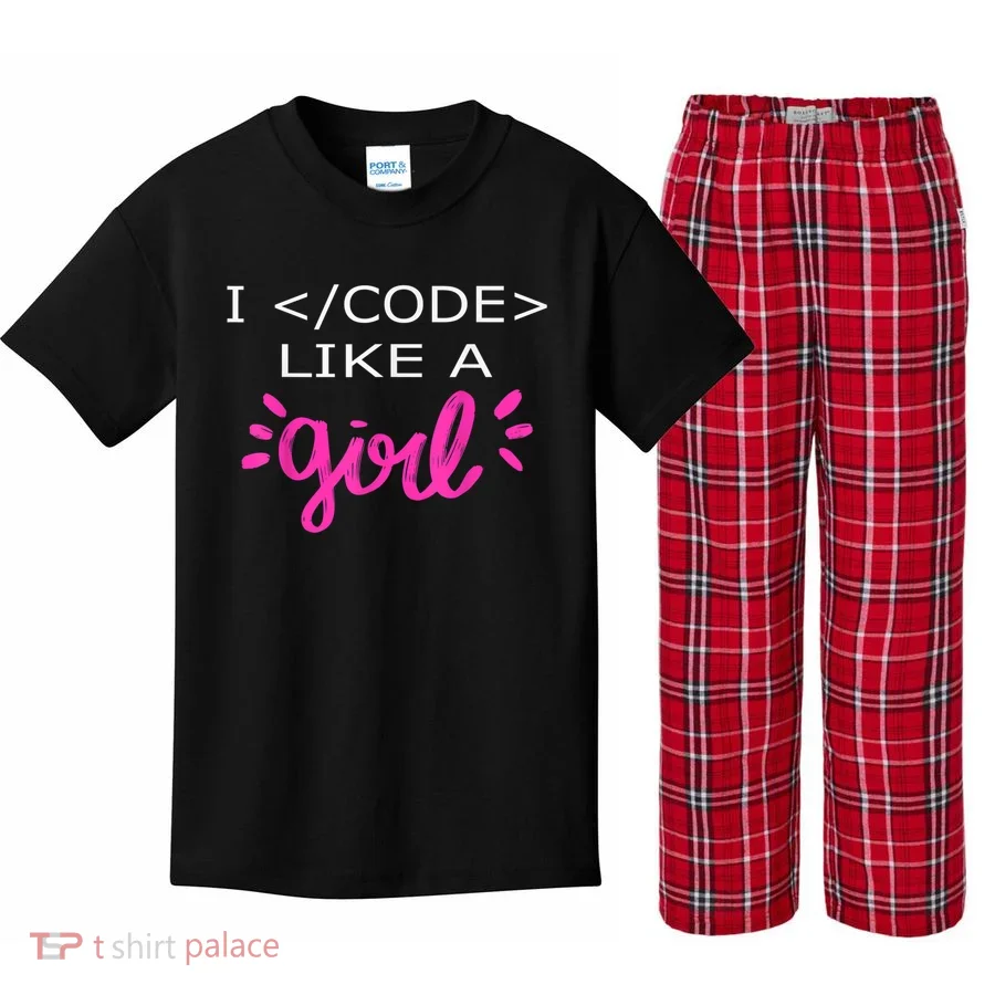 I Code Like A Girl Funny Binary Coding Computer Science Kids Plaid Pajama Set