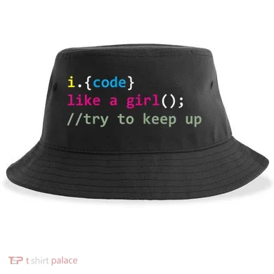 I Code Like A Girl Try To Keep Up Funny Coding Developer Sustainable Bucket Hat